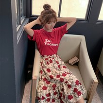 YAPOGI 라운드넥 플라워 미디원피스