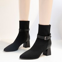 [비위치] 통굽 스판 니트 삭스 부츠 (굽6cm)