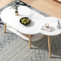 우드슬랩 테이블 라운드 탁자 원목 좌식 수납 거실, 화이트1단 분리형