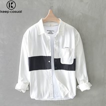 Keep Casual 남성 개성 패치 캐주얼 면 루즈핏 셔츠 코트