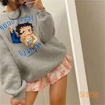 빠른발송 블랙핑크 제니 베티붑 영문 프린트 그레이 긴팔 라운드넥 루즈핏 기모 맨투맨 티셔츠