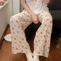 여성용 플로럴 스위트 캐주얼 얼짱 홈 팬츠 루즈한 통기성 올 매치 부드러운 패션 스트레이트 시크한 소녀 여름