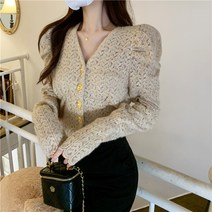 레이스 블라우스 빅사이즈 여성 디자인 느낌 브이넥 반팔 카디건 코트 추동 프렌치 펀칭 탑