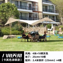 대형타프 쉘터 캠핑 썬쉐이드 렉타 프리미엄 자외선차단, 팔각 5.5x4.4 실버 카키 아이언 4개