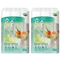 헬로 순수 플러스 천연펄프 3겹 데코 롤화장지 20M, 30롤, 2팩