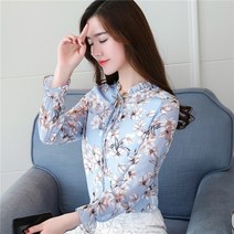 여성 스트링 플라워 블라우스 셔츠 긴팔 초선 봄 쉬폰 레깅스 상의 코디