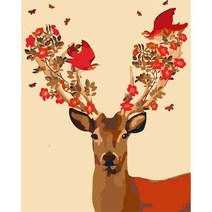 votgl diy 그림그리기 풍경 유화그리기 꽃 동물 유화그리기세트40 x 50 cm 액자 포함, 008 사슴