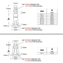나일론 플라스틱 스탠드 오프 스페이서 리벳 푸시 인 잠금 클립 3-4mm 4.5-5.5mm 홀 용 고정 지지대 PCB, 04 RC-8