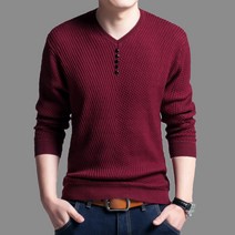 남자 니트 머슬핏 넥 단추 포인트 브이넥