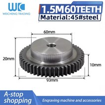 랙기어 1 5m 60teeth 스퍼 피니언 1 5m 60teeth mod 1 5 오른쪽, 60개의 치아, 공정 구멍