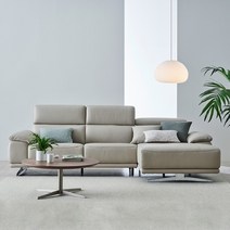 한샘 노마딕 천연면피가죽 헤드틸딩 소파 4인 카우치, 좌(C), 미드그레이