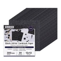 SANZIX 핑크 글리터 카드용지 49.9kg(110파운드) 300 GSM - 1가지 색상 30.5 x 30.5cm(12 12인치) Cricut 인쇄 용지 크리컷 스크랩북 D, Black _8.2x11.7 Inches - 25 S