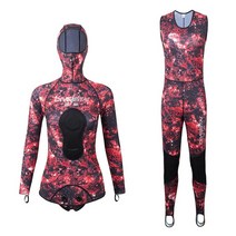 스노클링 웻슈트 드라이슈트 프리미엄 0.5mm 네오프렌 두 조각 카모 보온 서핑슈트, 어번, s(158-166cm51-60kg)