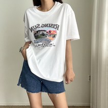 에이치스 어깨늘어짐방지 탄탄한 고퀄 나염프린팅 루즈핏 라운드넥 반소매 티셔츠