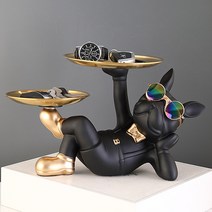 불독 트레이 다용도 수납 장식품 현관 거실 열쇠 키, 블랙