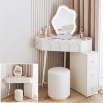 코너화장대 소형 모서리 틈새 주니어 화장대 LED 거울 서랍장 의자 세트, 60x60x78cm, G세트