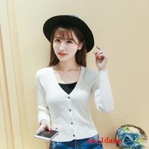 puildaug 봄과 가을 조커 칼라 니트 셔츠 여성용 카디건 짧은 높은 허리 슬림 핏 재킷 스웨터 재킷