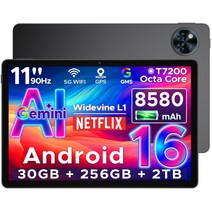 DOOGEE U11PRO 안드로이드 16 태블릿 11인치 대화면 30GB+256GB Gemini AI지원 90Hz 디스플레이 8580mAh 배터리 태블릿PC, 검정색