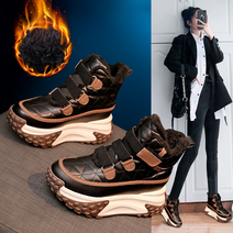 통굽 여성 스노우 부츠 가을 겨울 기모 두껍게 보온 면 신발 키높이 워커힐