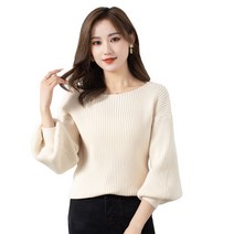 Agrit 여성용 보트넥 골지 9부소매 니트 스웨터