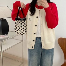 크롭 바람막이 자켓 수의 디자인 센스 컬러 블록 알파벳 버니 싱글 브레스트 크루넥 니트 재킷 용 봄 가디건