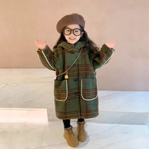 더쭈야 아동 아우터 코트 어린이 유아 여아 겨울코트 후드 체크 등원 데일리 나들이