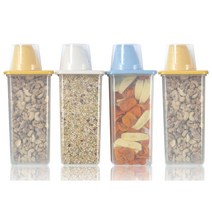 이지앤프리 도어포켓 사각 잡곡통 1.25Lx4개 환경호르몬없는 비스프리(BPA FREE) 냉장고정리용기 2중차단커버 냉장고 씨리얼통 시리얼통 미니쌀통 밀폐사료통 곡물지킴이 보관용기, 잡곡통 화이트 4개