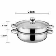 편백 스텐 찜기 2 3 4 단 찜냄비 찜기 스테인레스 스틸 주방 끓는 수프 찜 냄비 뚜껑 포함, 28cm