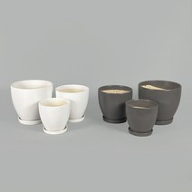 반달 라운드 화분 도자기 원형 화분, 챠콜, 소+중 세트