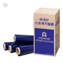 (국내산 청색 스트레치필름) 공업용랩 산업용랩 고기능 포장 랩 25mic, 청색 보호테이프:500mm 2롤