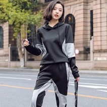 가바바 여성 겨울 기모트레이닝복세트 편안하게 입을수 있는 스타일 특이한 패턴 후드 투피스 긴팔트레이닝복세트 G40826