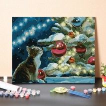 urkoteer DIY 세계 명화 그리기 세트 40 x 50 cm 피포페인팅 꽃 해바라기 풍경화/원목 액작, 크리스마스-06-2476