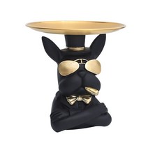 조각상 엔틱 소품레진 프렌치 불독 장식품 크리에이티브 귀여운 2 트레이 개 버틀러 동상 생일 선물 바닥, 05 Black