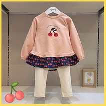 [아가방] 논현점*귀여운 체리 티셔츠와 레깅스세트/면100% 부드러운 소재와 신축성으로 편안한 등원룩/아가방 상하복