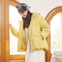 패딩 semir 다운 재킷 여성 짧은 겨울 후드 코트 누에고치 새 느슨한 흰색 겨울 옷