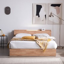 삼익가구 레이슨 LED 헤드선반 침대(7존 독립스프링 매트리스-SSQ), 02. 퀸 침대, 내추럴 오크