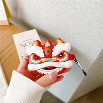 에어팟 케이스 보호 홀더 중국 스타일 국가 조수 사자 댄스 실리콘 소프트 이어폰 보호 케이스 커버 Airpod, 01 Red_01 for airpods 1 2