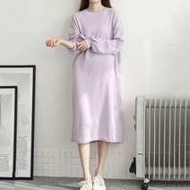 여성 롱 원피스 맨투맨 오버핏 긴팔 무지 홈웨어 BN75