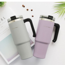 TYESO 스텐 텀블러 890ml 대용량 드라이빙 보온 보냉 손잡이 캠핑 차량용 감성한스푼, 2개(개당24,900), 그레이, 오렌지