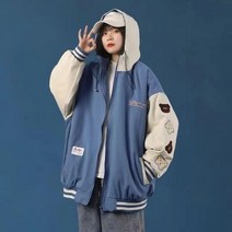 여성야구점퍼 블루종 야상 봄 컵용 트렌치 코트 야구 유니폼 트렌디 후드 지퍼 루즈핏 초가을 아플리케 상의 얇은 섹션 대표팀 재킷