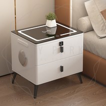 제이파크 도난방지 금고 무선충전 사이드테이블 침대용 침대무드등 지문잠금 USB충전 스피커, 2단 터치라이트+무선충전+USB탭+지문잠금+스피커, 클래식화이트