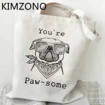 쇼핑백 퍼그 쇼핑 가방 bolsas de tela bolsa 재사용 가능한 캔버스 식료품 bolso 토트 백 cabas shoping ecobag, 5.54365