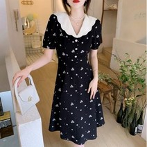 잇츠스타일 여성 단정한 화이트 플라워 꽃무늬 블랙 프렌치 슬림핏 롱원피스