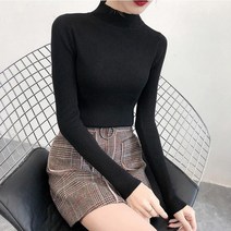 마쿠쿠 심플 슬림 여성 반목 골지 니트 티