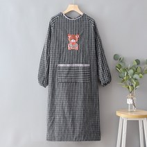 가정용 남성 무명천 주방 기름 방지 패션 로치 광목앞치마, T03-길이늘임 막베 긴팔소매 회색곰 그린