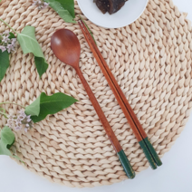 [대한민국우수공예품]칠몽 국내산 금수강산 민 옻칠 우드 박달나무 수저세트(숟가락+젓가락), 20cm, 초록