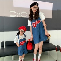데님 멜빵바지 점프수트 모녀 커플룩 엄마 딸 시밀러룩 유 여아