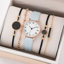 여성용 럭셔리 가죽 아날로그 숙녀 석영 손목 시계 스타일 패션 팔찌 세트 5 개 Relogio Feminino