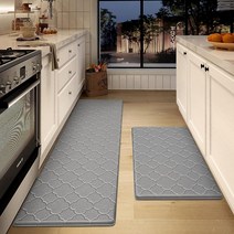 DEXI Kitchen Rugs 바닥 쿠션 러너 러그 미끄럼 방지 컴포트 폼 스탠딩 매트 사무실 싱크대용 2피스 세트 43.2cm x 73.7cm(17인치 29인치)+43.2c, Grey, Grey