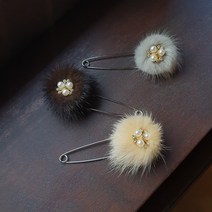 천연밍크 블링 진주 옷핀 브로치